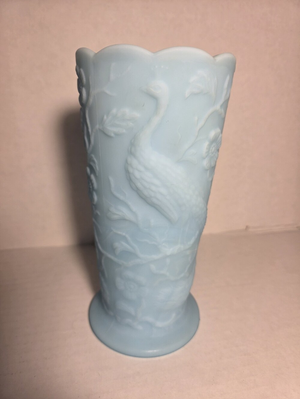 Vintage Glass 8" Peacock Flower Vase